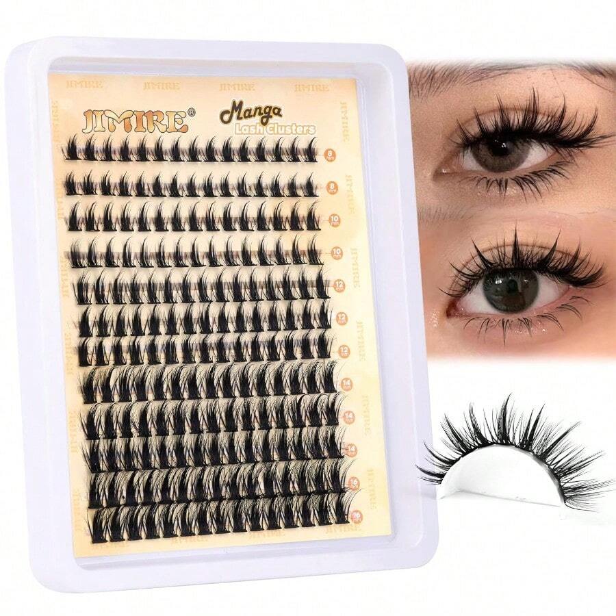 XAPY Wiy Lash Clusters Extensions 180Pcs Anime Eyelash Clusters D-Curly Manga Lashes Clusters  Look 8-16MM Cluster Eyelash Extensions Indidual Lash Extension Pack - 黑色 - 查看 1
