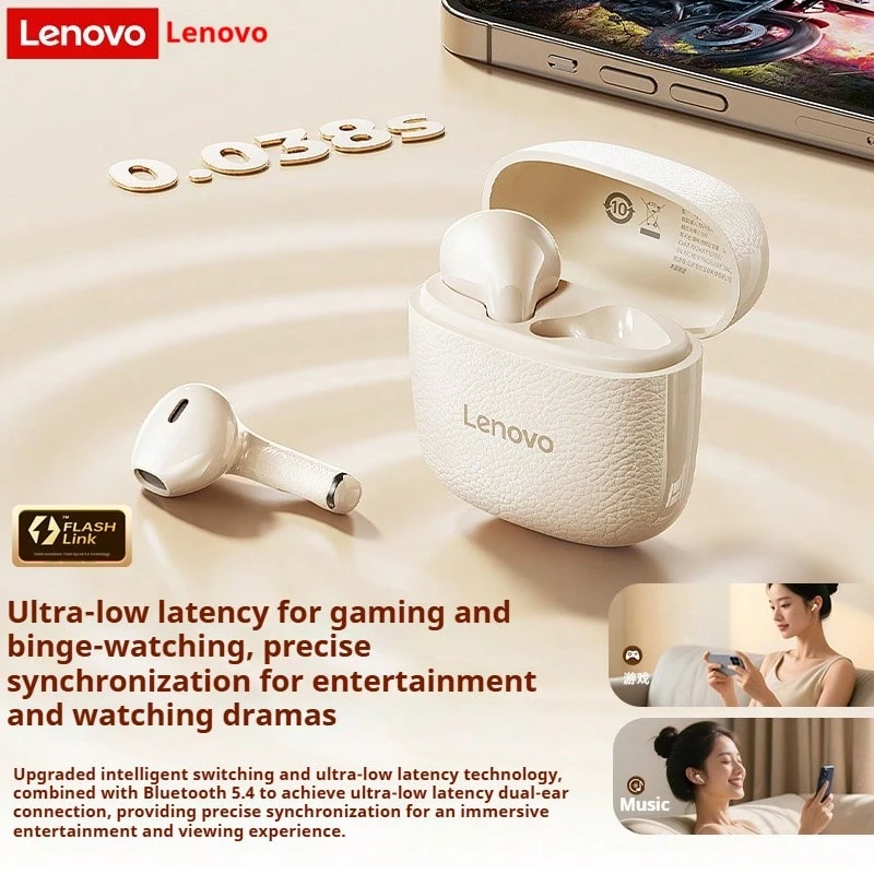 Lenovo 联想EA166蓝牙5.4耳机：高品质音效，智能降噪通话清晰，IPX5级防水防汗，超低延迟 - 月岩白 - 查看 1