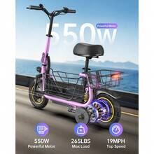 GYROOR 550W Electric Scooter With Seat For Adult, 12 Inch Commuter Electric Scooter With Dual Shock Absorbers And Up To 25 Miles 18.6MPH - Hồng - Xem 7
