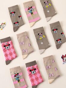 Disney 5双正品刺绣女袜，米奇刺绣新年礼物袜，卡通圣诞新年动漫人物英雄袜，新颖有趣的袜子，适合任何节日和日常穿着 - 彩色 - 查看 8