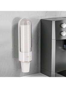 1 pieza Dispensador de vasos de papel desechables de tipo de extracción, soporte plástico para vasos, organizador de almacenamiento anti-polvo para oficina y hogar - Multicolor - Ver 5
