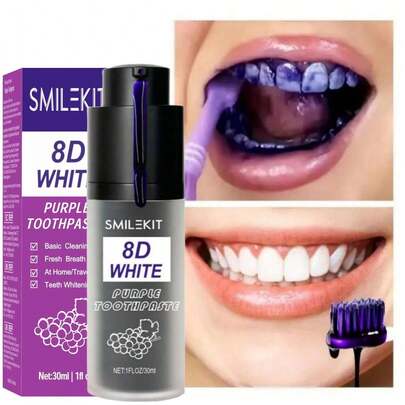Pasta de dientes blanqueadora púrpura exclusiva de diseño 8D, limpieza profunda, aliento fresco, pasta de dientes blanqueadora, 30ml, uso diario, cuidado oral, 1 pieza