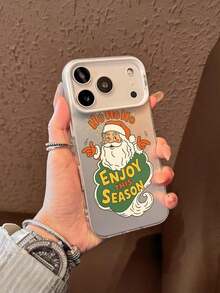 1pc Funda de Teléfono de TPU a Prueba de Golpes de Cobertura Completa con Borde Suave y Diseño de Santa Claus, Texto HO HO HO y Eslogan de Disfruta Esta Temporada para Navidad, Compatible con iPhone 17/16/15/14/13/12/11/Plus/Pro/Promax/Air, Galaxy S25/S24/S23/S22/S21/FE/Plus/Ultra, Funda de Teléfono de Estilo Navideño Interesante, Impermeable, Antigolpes, Resistente a Rasguños - Negro - Ver 1