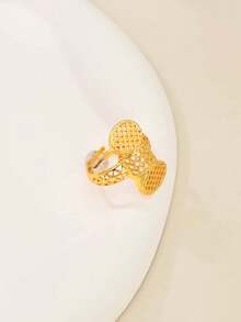 1pc European And American Fashion Abstract Vintage Asymmetrical Pattern Minimalist Adjustable Open Ring For Women - H - View 4