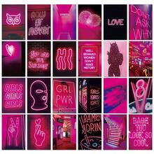 50 pièces Ensemble de décoration murale photo esthétique rose néon, impressions d'art mural de rêve violet | Affiches de décoration de chambre girly | Kit de collage mural de chambre d'étudiant | Peut être utilisé comme cartes postales/autocollants/décoration de chambre - Violet - Voir 4