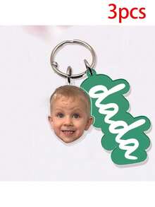 Personalized Father's Day Gift, Customized Dad Keychain With Child Face Pendant, Fun Customized Child Face Acrylic Keychain, Christmas Gift - Multi-head Circle Keychain - View 6