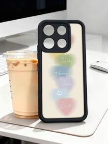 1 pieza Funda de teléfono con diseño de corazones degradados y palabras positivas como "Lucky", "Happy", "Love" y "Smile" en estilo dulce y moderno ideal para amantes del arte femenino y la energía positiva TPU soft case, protección completa antideslizante y anti-caída, compatible con iPhone17 ProMax/16/15/14/13/12/11/Plus/Pro/ProMax, compatible con Galaxy A34/A35/A54/A55, Galaxy S20/S21/S22/S23/S24/S25 Ultra/Plus, compatible con Galaxy/Redmi/Honor/OPPO/ViVo - Burdeos - Ver 3