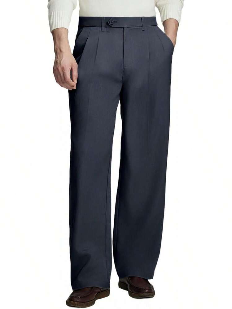 Mens Casual Pleated Baggy Wide Leg Vintage Relaxed Fit Work Office Trousers, Old Money Style S5ET - 黑色 - 查看 2