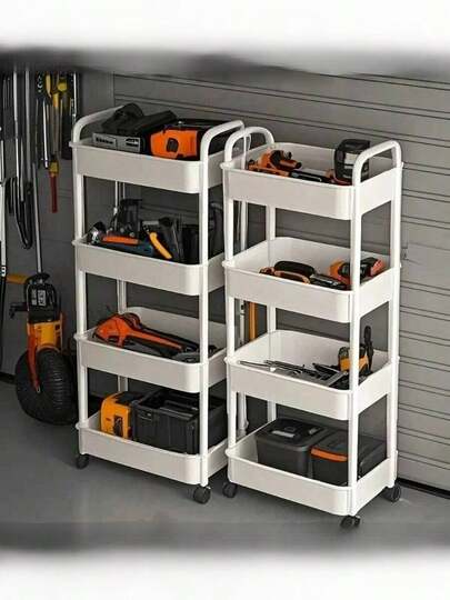 3/4/5 Tier Heavy Duty Rolling Storage Cart With Wheels - Multipurpose Organizer, Sturdy Plastic Construction, Easy Assembly, No Tools Required, Space-Saving Storage Rack For Kitchen, Bathroom, Office, Bedroom - Suitable For Home, Commercial Use - White/Black Heavy Duty Rolling Cart, Home Organization, Compact Design, Structure, Mobile Storage Shelves, Office Personnel, Bookshelf (Some Colors Random)