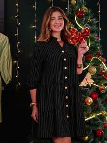 Women's Thin Striped Blouse Loose Lightweight Comfortable Summer Beach Casual Chic - 黑色 - 查看 4