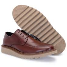 Men's Loafer, Tractor Sole, Platform Moccasin Shoe, Business, Lace-Up, Eyelet, Home - Rỉ Nâu - Xem 2