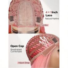 XZGB Pink Wig 30 Inch Long Straight Peachy Pink Wig For Women 4x1 Lace Part Synthetic Heat Resistant Wigs For Mira Cosplay Halloween Party Daily - 蜜桃粉 - 查看 7