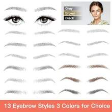 Eyebrow Tattoo Stickers 84 Pairs 8 Sheets Eyebrow Temporary Tattoo Peel Off Sticker Waterproof 6D Hair-Like False Instant Transfer False Brows#Hometown Store - BlackGray - 查看 6