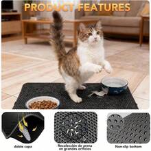 Alfombrilla Para De Gato, Alfombrilla Doble Para Caja De, Lavable con Agua tapete para arenero gato, EVA Antideslizante, Impermeable, Fcil de Limpiar, Duradera Negro, 45CM - 60CM - inicial - Ver 4