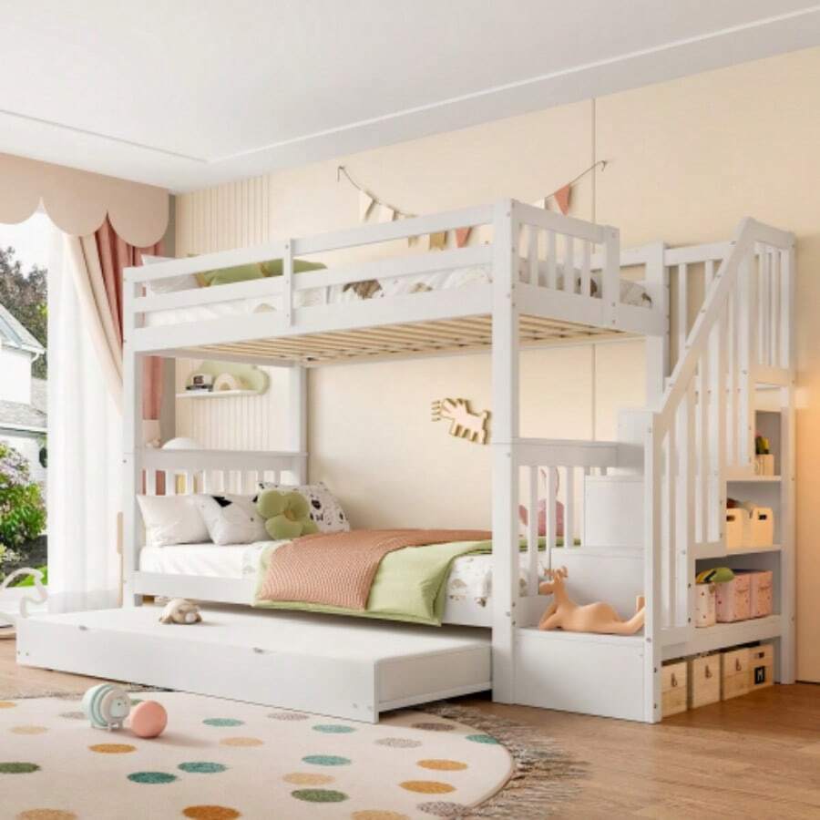 Bed Frames - White + Pine + 90cm*200cm(2) - View 1