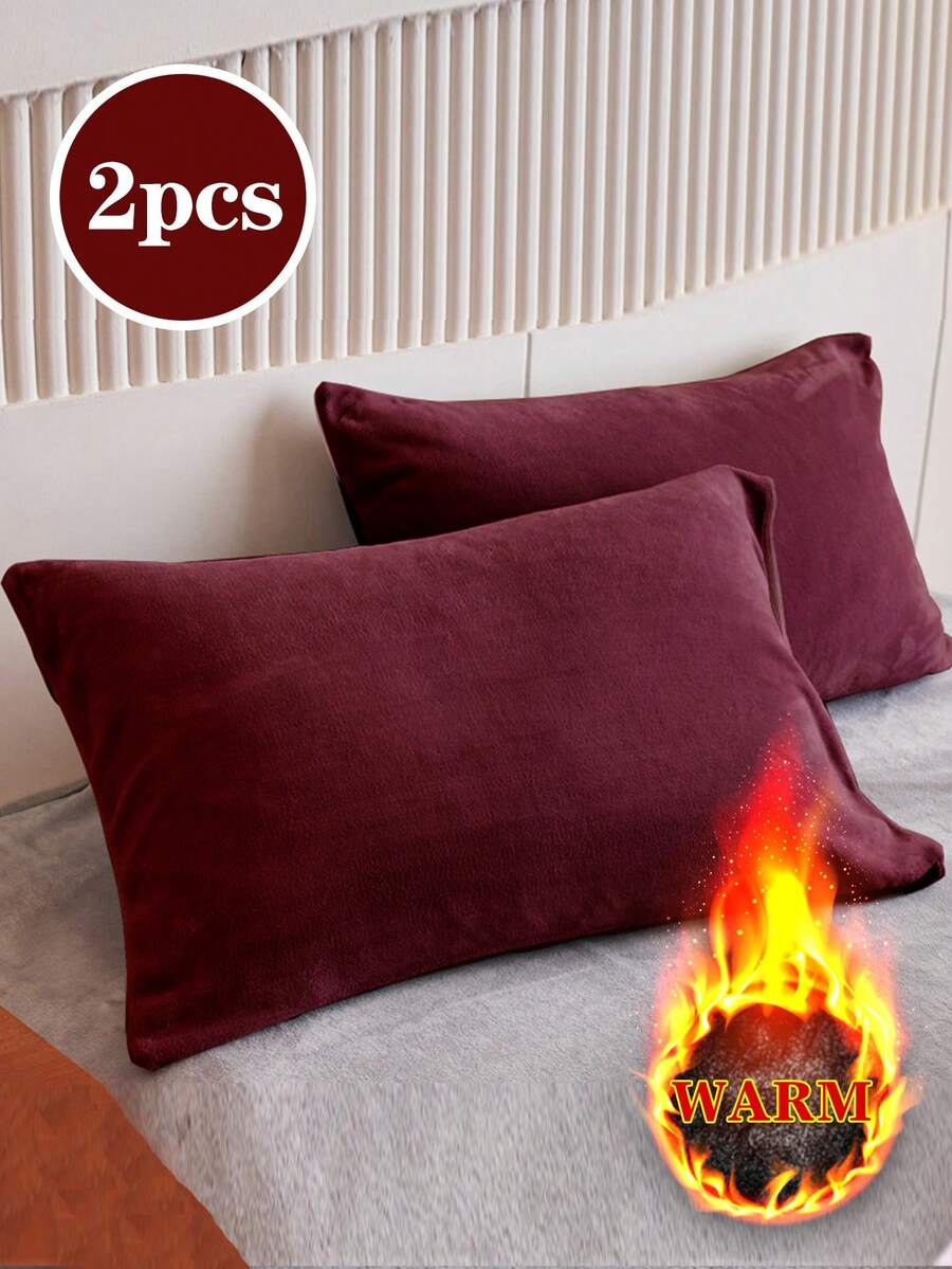 2 chiếc vỏ gối nhung pha lê màu đỏ rượu vang, chất liệu flannel, màu trơn kiểu Nhật Bản, siêu mềm, thoáng khí, đơn giản, thời trang và thoải mái cho cuộc sống hàng ngày, bốn mùa, ký túc xá sinh viên, vỏ gối (không bao gồm ruột gối), đồ dùng phòng ngủ, khách sạn, đồ gia dụng, cỡ Twin, Full, Queen, King. - Màu Đỏ Sâu - Xem 1