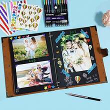 DIY Scrapbook Photo Album 60 Pages Leather Memory Photo Book 8.5x11 Inch,Vintage Travelling Scrapbook Family Scrap Book ScrapbooFKing Supplies Kits For Couples,DarkBrown - DarkBrown - 查看 4