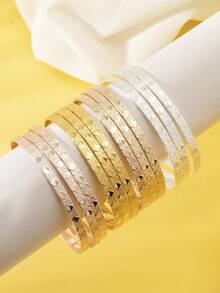 3pcs Girls' Unique Metal Geometric Chunky Rhombus Stackable Bangle Bracelets - Multicolor - View 2