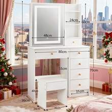 Large LED Dressing Table MakeUp Desk LED Sliding Mirror Drawers Stool Vanity Set - White - View 5