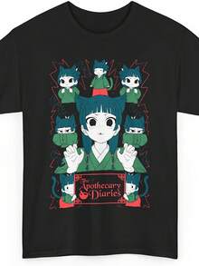 Men'S Anime Apothecary Diaries Maomao Jinshi Graphic T-Shirt - Cute Shy Anime Girl Waifu Tee With Japanese Text & Apothecary Diaries Title, Casual Round Neck Short Sleeve Shirt For Conventions, Casual Attire - Ideal Gift For Anime Fans, Plus Size, Big And Tall Men Clothing T Shirt, Graphic T Shirt Men, X T Shirt For Men, Men Plus Size Clothing, Big And Tall Men Clothing, Men Big And Tall Clothing, Big And Tall Graphic Tee, Big Tall Men, Big And Tall Men Shirt, Men Plus Size, Plus Size - Black - View 1