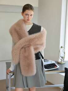 1件女士加厚仿狐狸毛披肩，适合新娘礼服，黑白配色，奢华仿皮草保暖配饰，适合圣诞节、派对、优雅装扮 - A - 查看 6