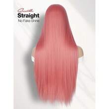 XZGB Pink Wig 30 Inch Long Straight Peachy Pink Wig For Women 4x1 Lace Part Synthetic Heat Resistant Wigs For Mira Cosplay Halloween Party Daily - 蜜桃粉 - 查看 5