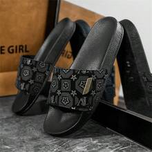 Men's Slippers, Special Printed Design Uppers + Metal Decor Men's Slippers, Soft EVA Flat Non-Slip House Slippers, Men's Beach Slippers, Super Comfortable Non-Slip Durable Men's Casual Slippers, Suitable For Daily, Casual, And Holiday Wear - Black - View 2