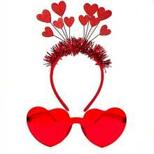 New 2 Pieces Heart-Shaped Sequined Headband And Red Heart-Shaped Glasses, Perfect For Holiday Party Photoshoots, Valentine's Day Cupid Lady Outfit, Prom Party Costume/Cosplay Set. - Multicolor - View 8