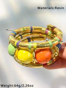 1件装多色树脂手镯，波西米亚风格多层缠绕手镯，色彩鲜艳，适合女性日常佩戴 - 彩色 - 查看 15