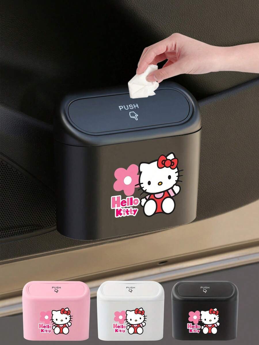 Sanrio Hello Kitty Car Trash Can/Storage Box - Multifunctional Side Hanging Button Cover Car Storage Box Creative Trash Can