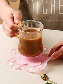 1/2 pièces Set de sous-tasses à fleurs de cerisier - Design réversible, convient pour les tasses à café et à thé, antidérapant et résistant à la chaleur, idéal pour la décoration de la maison, du bureau et les accessoires de café - Multicolore - Voir 4
