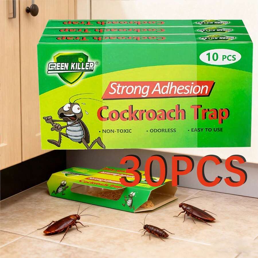 30 Pieces Cockroach Trap - Indoor Use Sticky Board, No Need For Power, Essential Cleaning Supplies For Small Space Corner Roach Eradication - 綠色 30 件 - 查看 1