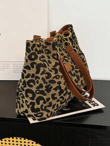 Livesso Leopard Print Canvas Tote Bag, Vintage Shoulder Bag, Fashionable Hand Bag Suitable For School, Work, And Shopping, Fall Winter Fashionable Cheetah Print Purse For Women, New Fall Winter Tiger Print Bag For Women - Brown - View 3