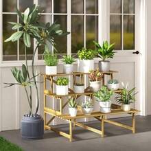 Outsunny 3-Tier Plant Shelf Made Of Fir Wood, 120 X 80 X 78 Cm, For Garden, Balcony And Terrace. - Camel - View 2