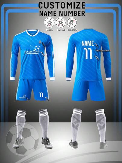 2 st herr höst långärmad fotbollströja, anpassad 2526 borta blå långärmad fotbollströja, personlig herr långärmad fotbollströja, herr höstsportdräkt, sportdräkt, herrlöpardräkt, höst herrdräkt, herr t-shirtdräkt, fotbollströja, personlig fotbollströja, fotbollströja med nummertryck, lämplig för vardagsbruk, fotboll, badminton, basket, cykling