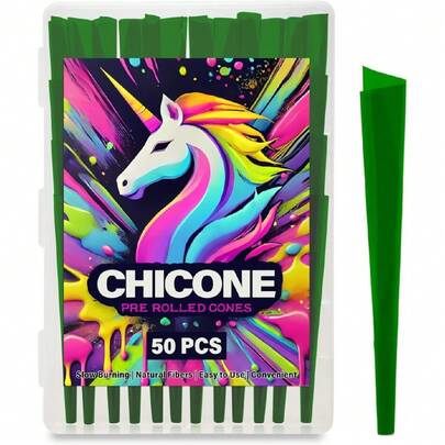 50 Pack Unbleached Pre Rolled Cones With W-Shed Tips & Packing Tubes | King Size 08mm Rolling Per Cones| Slow Even Burning Preroll Cones & Packing Tubes (Green),31805141