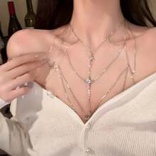 A Set Of Sparkling  Layered Body Sexy Multi Chain Necklace And Shoulder Chain Suitable For Parties, All Season Fashion Accessories For Valentine's Day - Bạc - Xem 2
