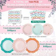 144 Pcs 48 Guests Floral Tea Party Plates And Napkins Party Supplies Vintage Scalloped Floral Paper Plates Napkins Disposable Tableware For Birthday Bridal Baby Shower Wedding Decorations - Tiệc mùa hè - Xem 3