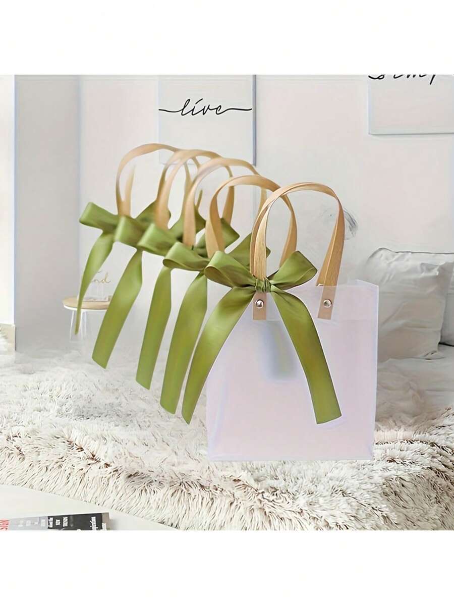 5 sacoșe transparente, 3 culori cu panglică cu fluturi, geantă de transport pentru cadouri de festival, 5,91 * 5,12 * 2,76 in, pungă de plastic pentru cadouri de ziua de naștere, bomboane, pungă de cumpărături pentru bijuterii, inel, colier, cercei, cutie, favoruri pentru domnișoare de onoare, ambalaj pentru bomboane de nuntă, pungă de cumpărături universală de Ziua Îndrăgostiților