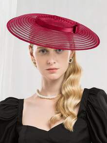 1pc Oversized Pill Box Hat, Wide Brim Hat, Women's Headpiece, Elegant Kentucky Derby Fascinator With Bow, Party Dress Soft Felt Hat, Cocktail Hat, Bridal Wedding Cowgirl Hat, Women's Tea Party Hat, Halloween Hat, Hair Accessory, Gift, Evening - Beige - View 4