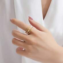 Exquisite And Sparkling Rhinestone Ring, Adjustable Opening, Brass, Stylish Stackable Ring For Women, Perfect For Parties And Gatherings. - Yellow Gold - View 2