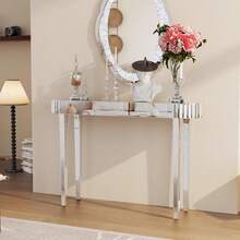 UNHO Mirrored Console Table, Oval Entryway Table, Modern Glass Hallway Table For Living Room, Silver 120*32*80 Cm - Silver - View 4