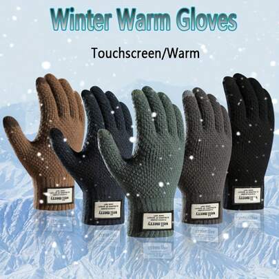 1 Pair Thick Warm Winter Gloves - Thick PU Coated Knitted Full Finger Gloves, Unisex, Suitable For Touchscreen Devices, Ideal For Cold Weather, Smartphones, Tablets And Gaming - Perfect Christmas/Valentine's Day Gift (Multiple Colors Available) - Ergonomic Design, - Suitable For Indoor/Outdoor Use, Plus Size Men Winter Gloves, Thermal Lined, Winter Gloves, Men's Winter Work Gloves