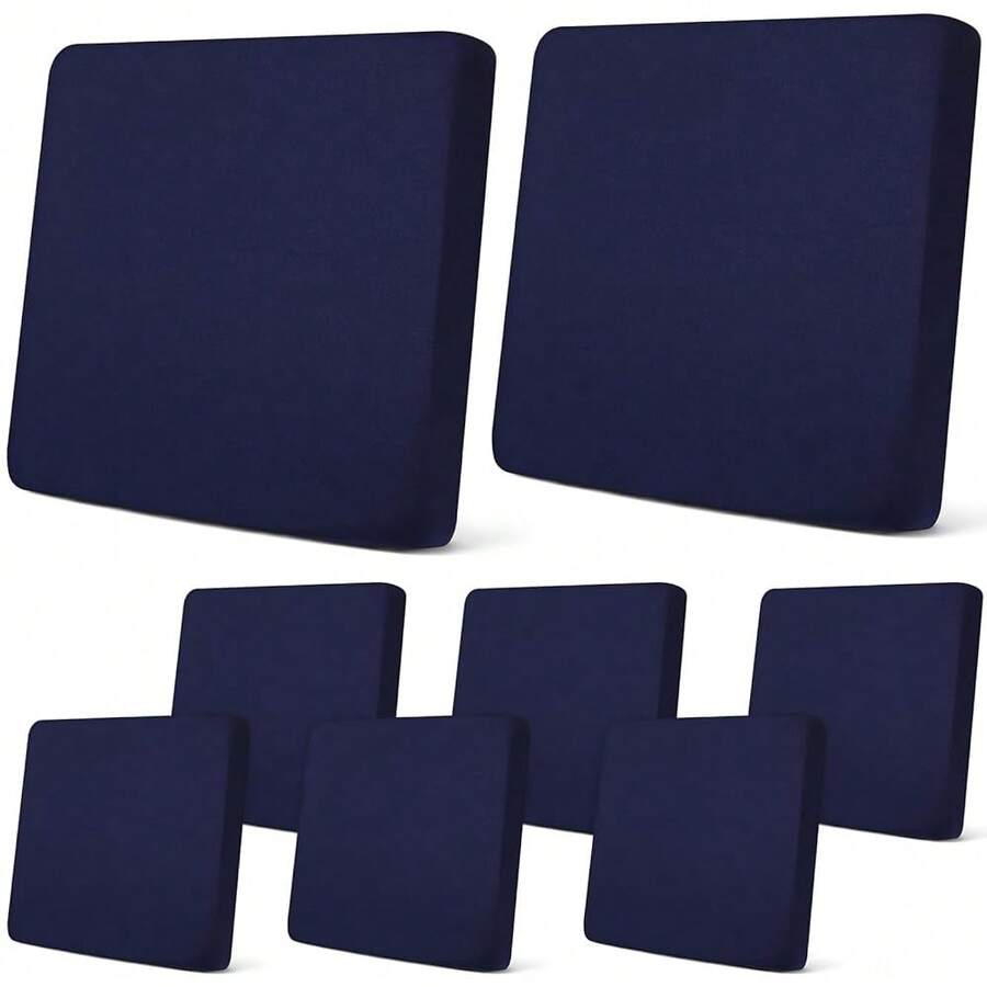 Newwiee 8Pcs Patio Cushion Covers Stretch Outdoor Cushion Cover Replacement For Patio Furniture Sofa Couch Slipcovers, Soft Flexibility Washable Furniture Protector(Waterproof Pure,Navy),One-Size,NavyWaterproofPure - 海軍藍防水純色 - 查看 1