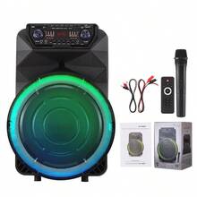 Dazone 4500W 18-Inch Portable Party Bluetooth Speaker Rechargeable Wireless Trolley Speaker With Deep Bass, 4500W Peak Power, Wireless Microphone, Remote Control, Handle, Wheels, USB/SD, FM Radio, AUX & Guitar Inputs, Party DJ Karaoke LED Light, Sound PA System Stereo - 黑色 - 查看 11