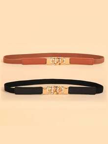 5pcs/Set Women's Vintage Elastic Cinch Waist Belt - Leaf Buckle Elastic Waist Belt, Hollow Design, Suitable For Dresses And Coats, Hand Wash - Fit For Casual, Beach, Party, Wedding And More Occasions - Multicolor - View 4