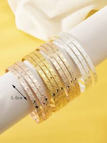 3pcs Girls' Unique Metal Geometric Chunky Rhombus Stackable Bangle Bracelets - Multicolor - View 11