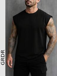 GRDR Maglietta casual estiva da uomo a girocollo, con colore uniforme e vestibilità larga