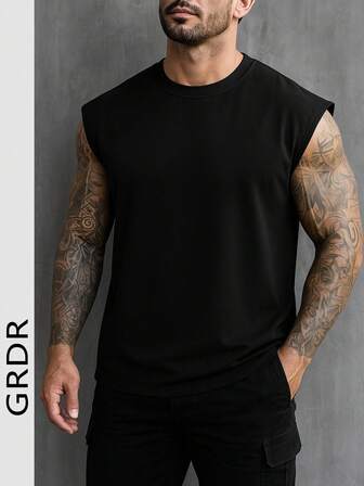  GRDR Men's Summer Solid Color Crew Neck Casual Loose Tank Top