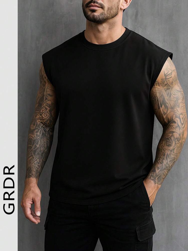 GRDR Canotta casual estiva da uomo, girocollo, tinta unita, vestibilità ampia - nero - Visualizzare 1